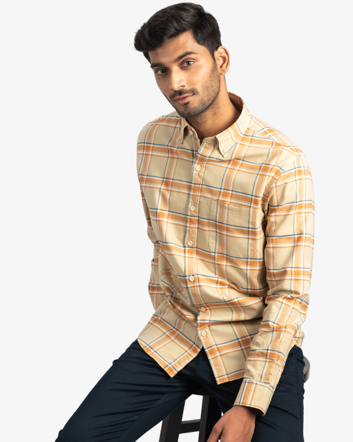 Classic Oxford Beige Plaid Shirt