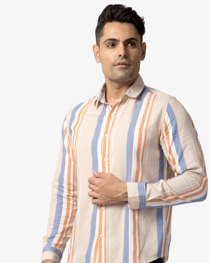 Super Pumped - Beige & Blue Bold Stripe Shirt