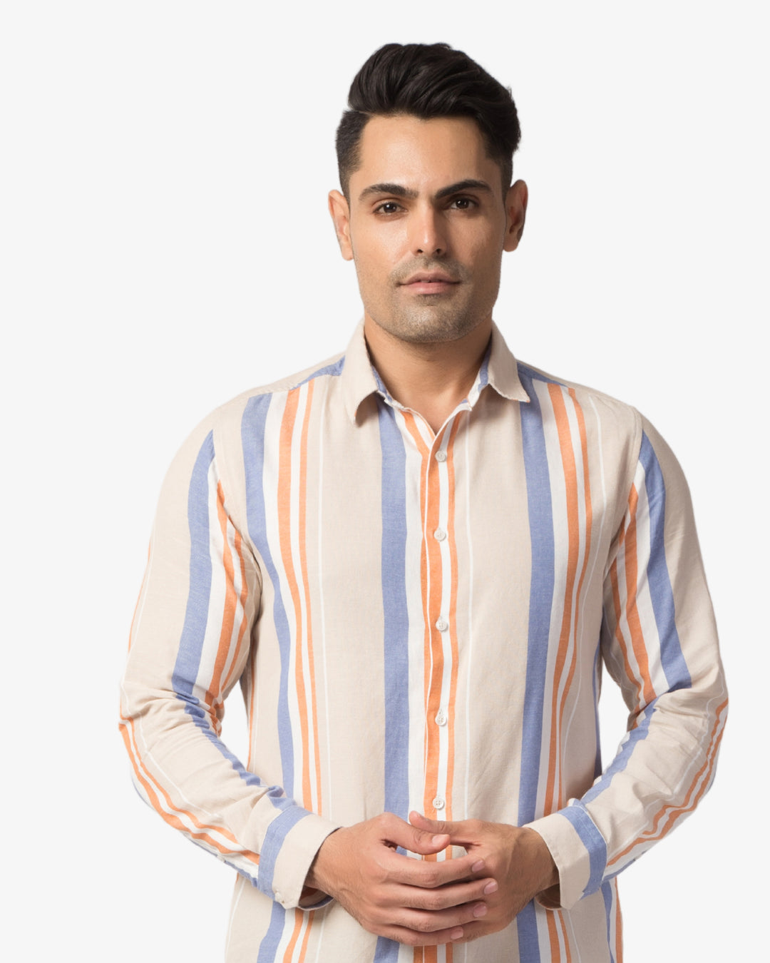 Super Pumped - Beige & Blue Bold Stripe Shirt