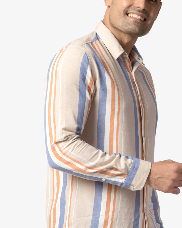 Super Pumped - Beige & Blue Bold Stripe Shirt