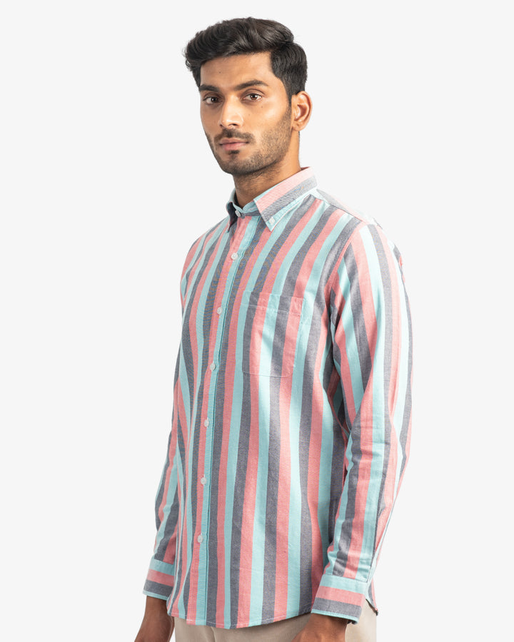 Classic Oxford Coral and Aqua Stripes Shirt