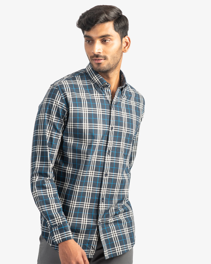 Classic Twill Navy Plaid Shirt