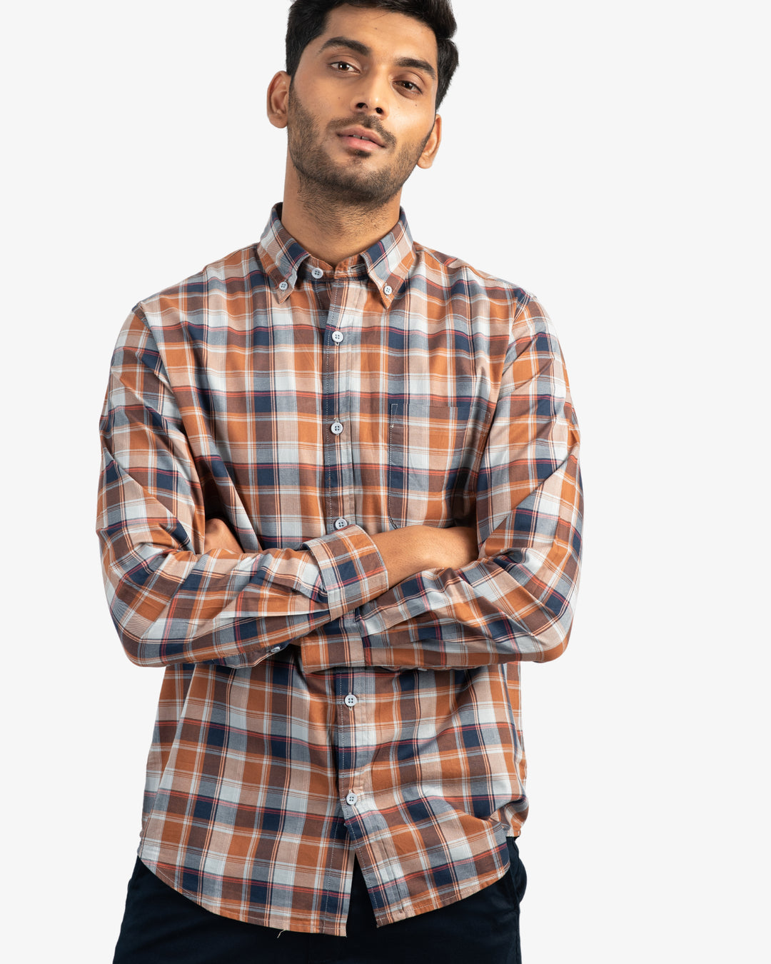 Classic Twill Rust Plaid Shirt