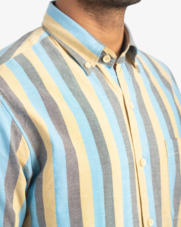 Classic Oxford Sky Blue and Mustard Stripes Shirt