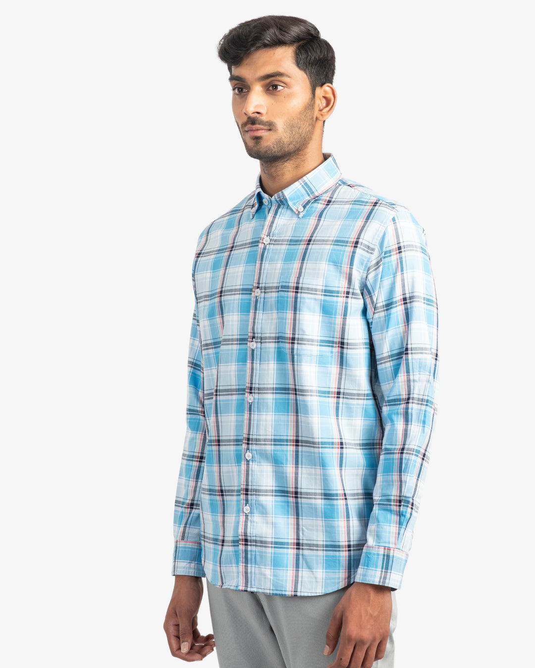 Classic Oxford Sky Blue Plaid Shirt