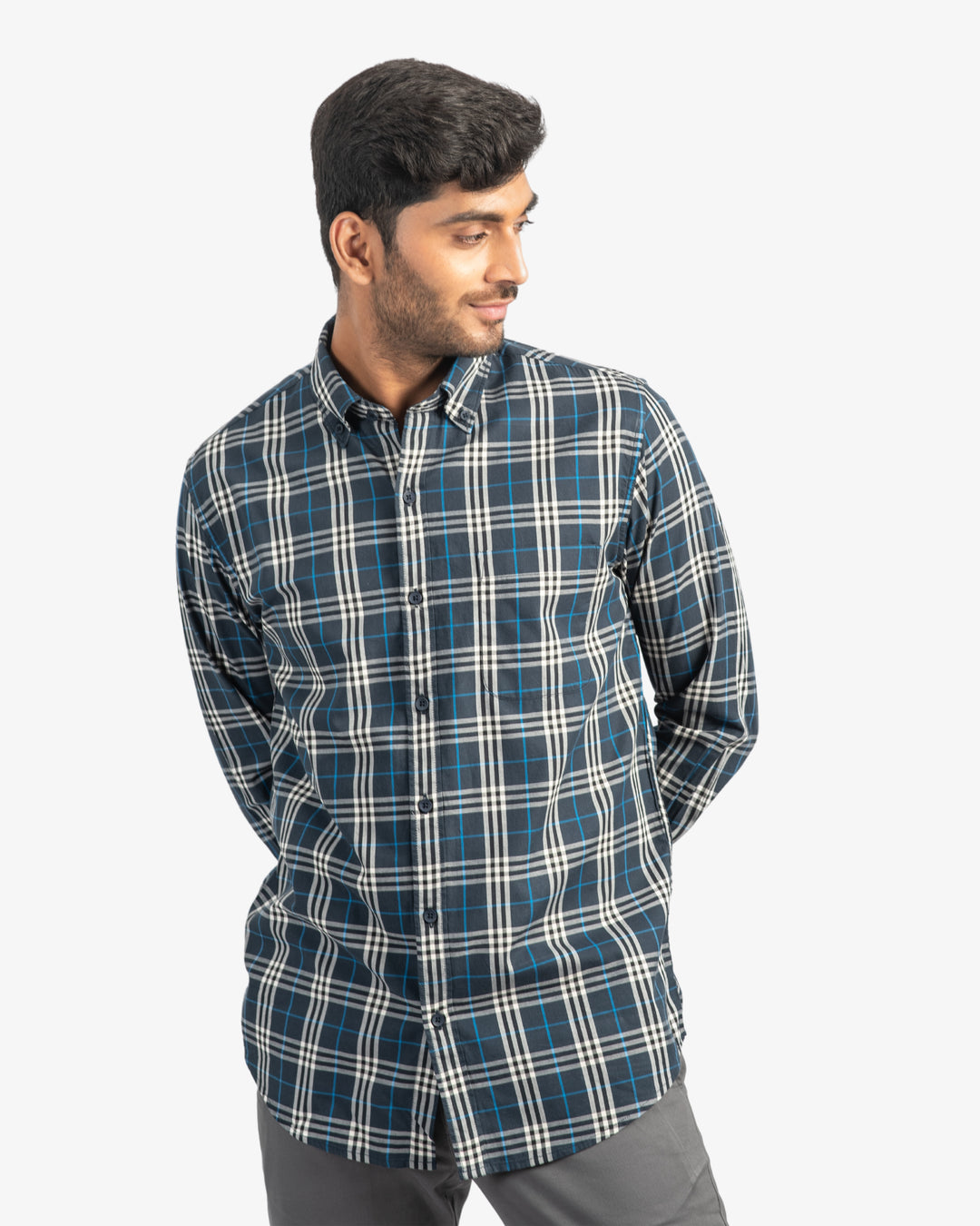 Classic Twill Navy Plaid Shirt