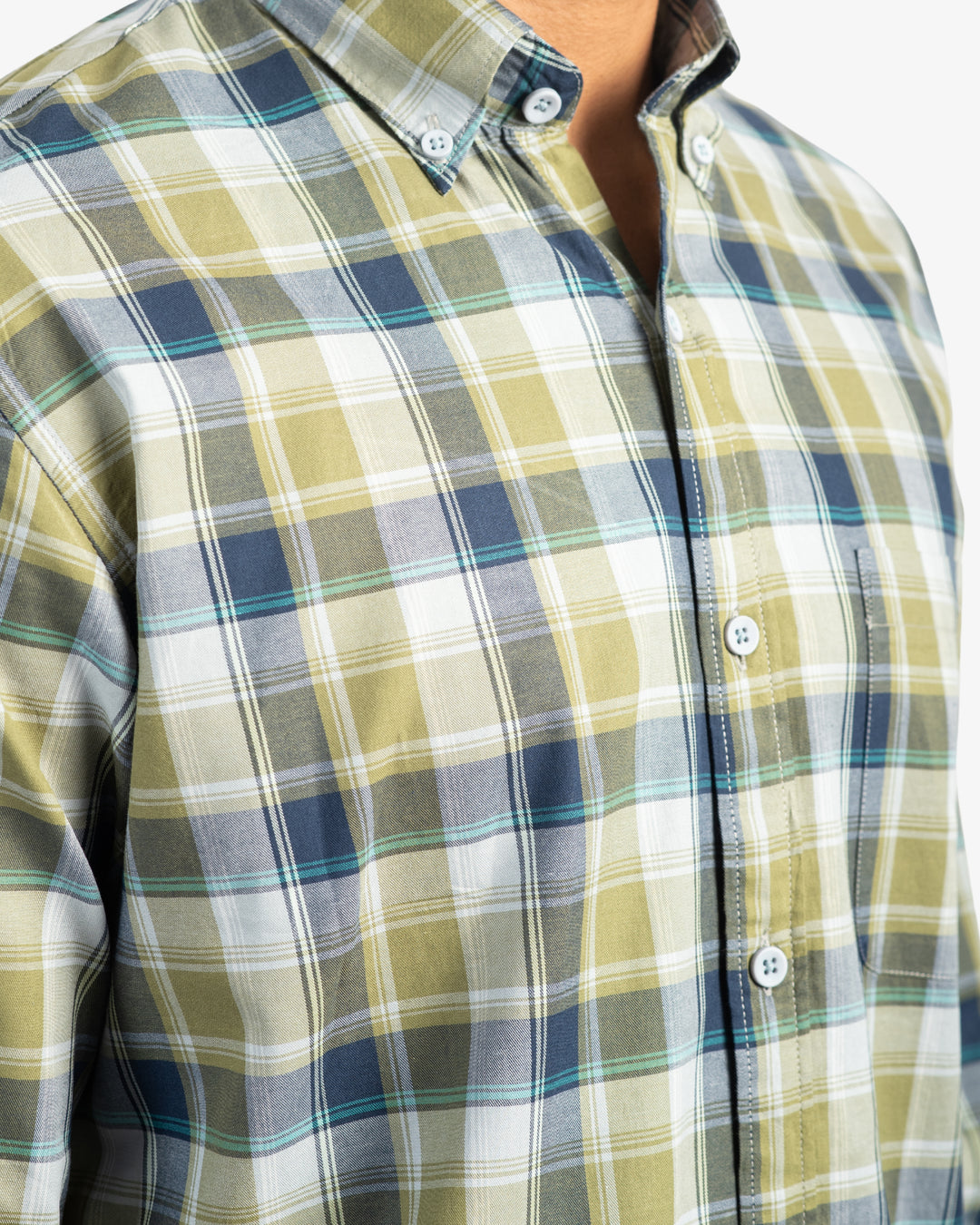 Classic Twill Olive and Navy Plaid Shirt