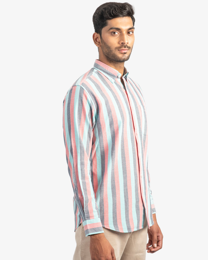 Classic Oxford Coral and Aqua Stripes Shirt