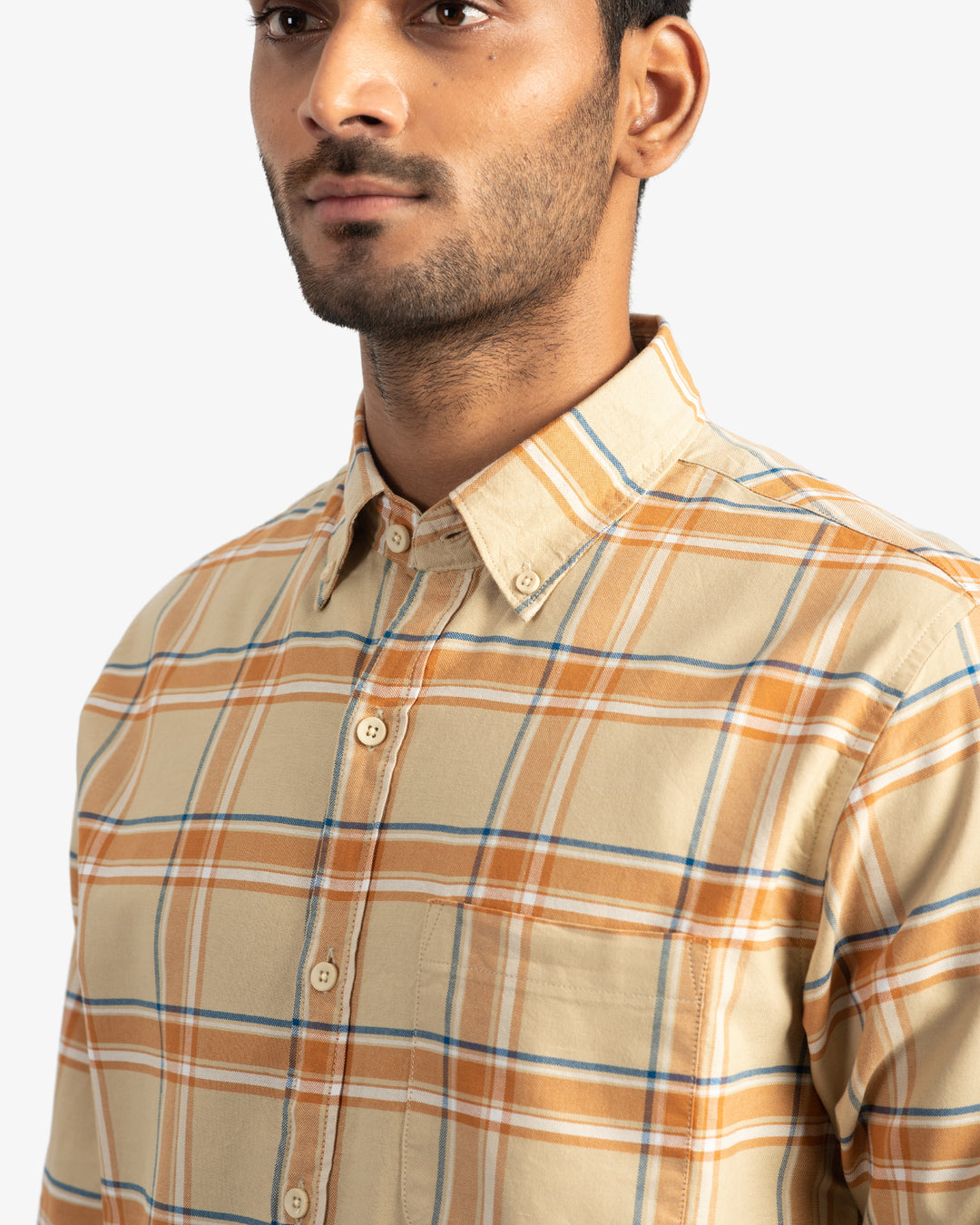 Classic Oxford Beige Plaid Shirt