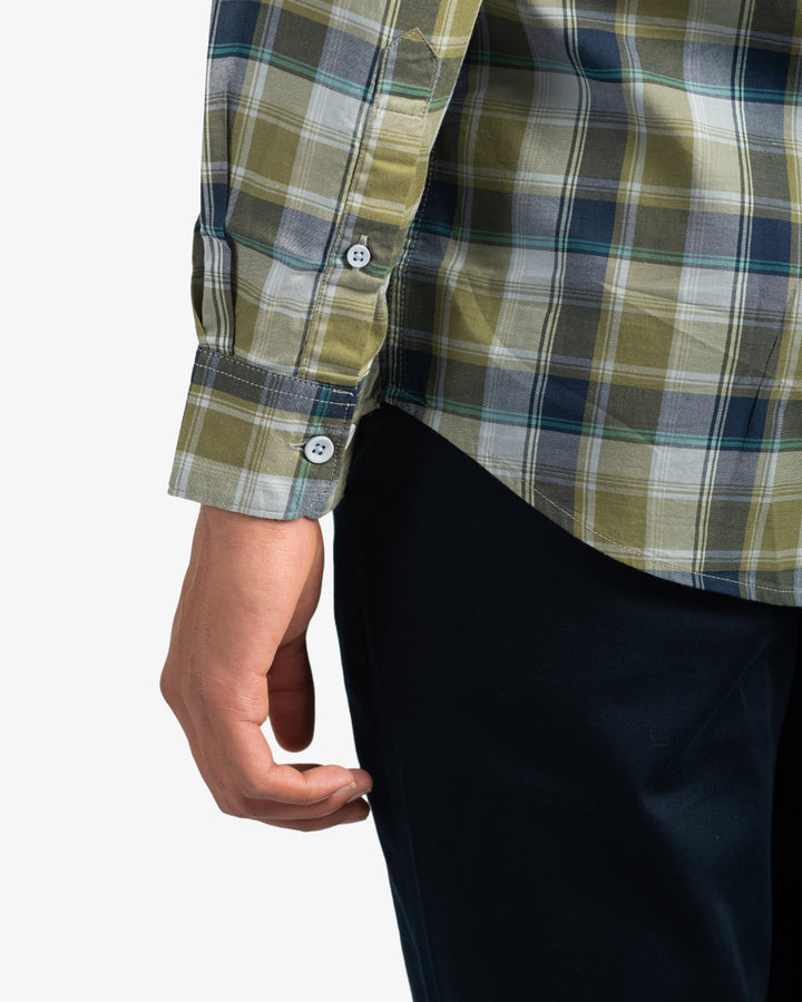 Classic Twill Olive and Navy Plaid Shirt