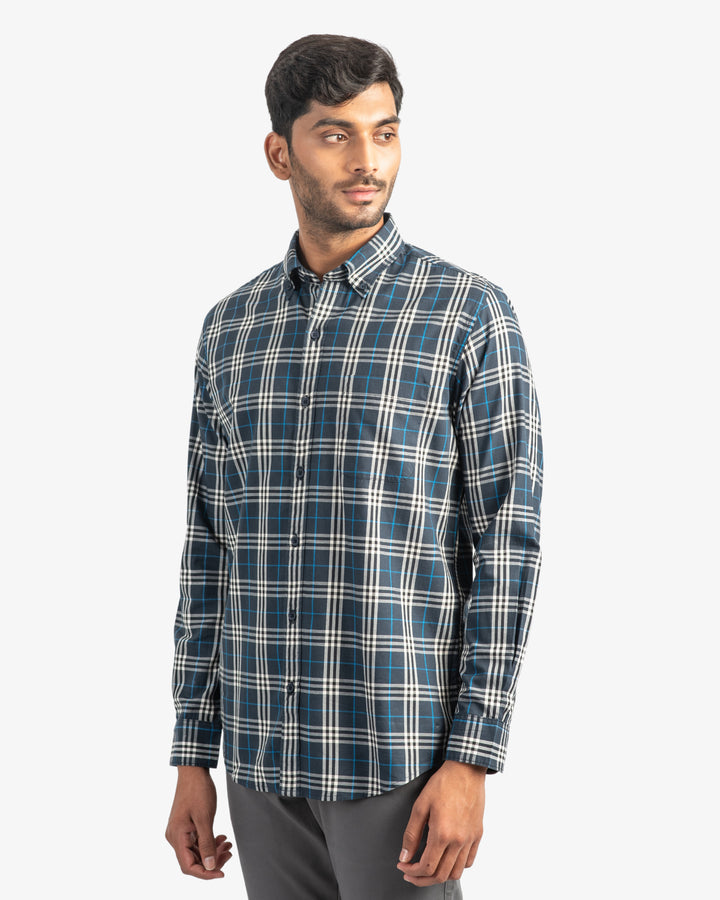 Classic Twill Navy Plaid Shirt