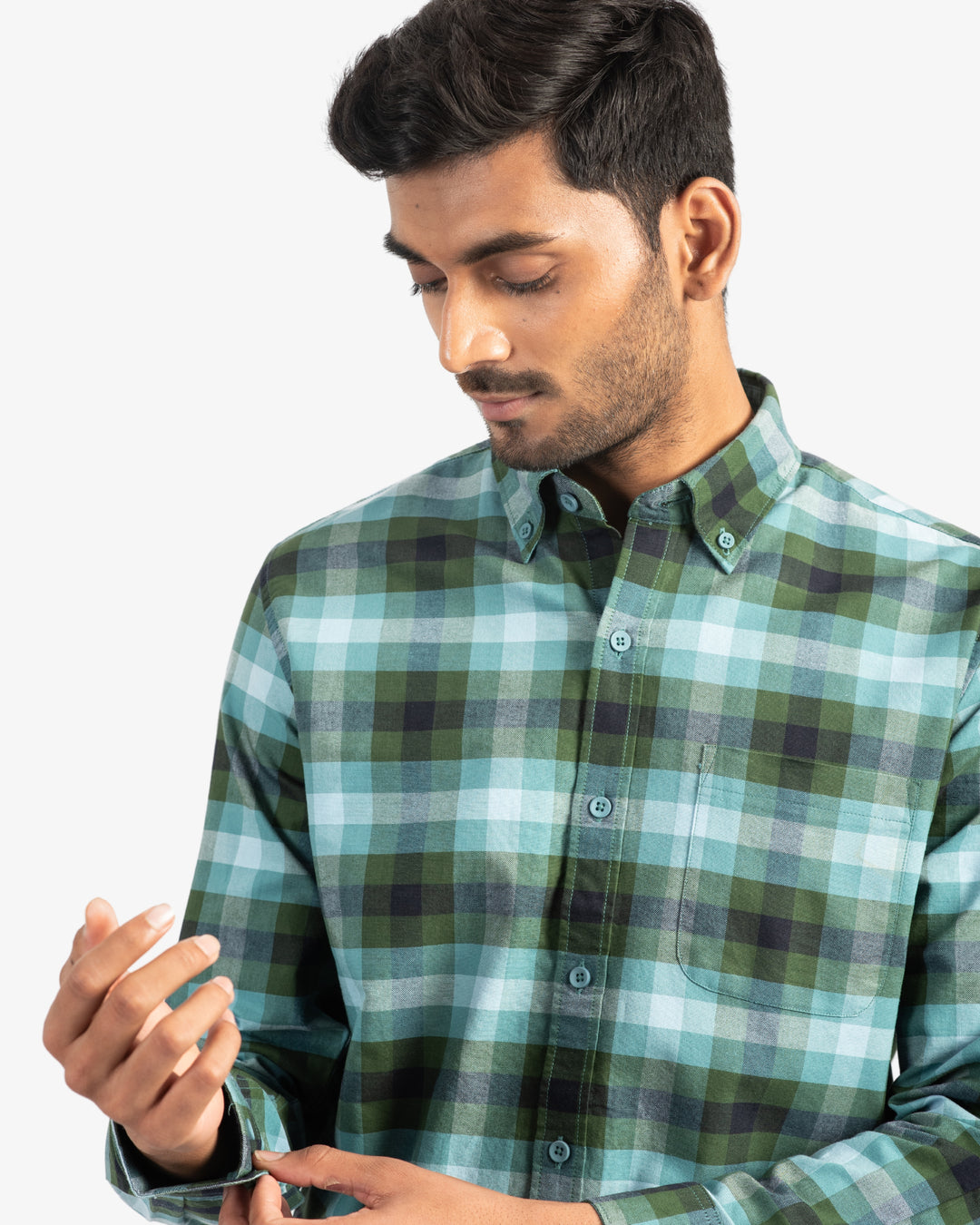 Classic Oxford Green and Black Plaid Shirt