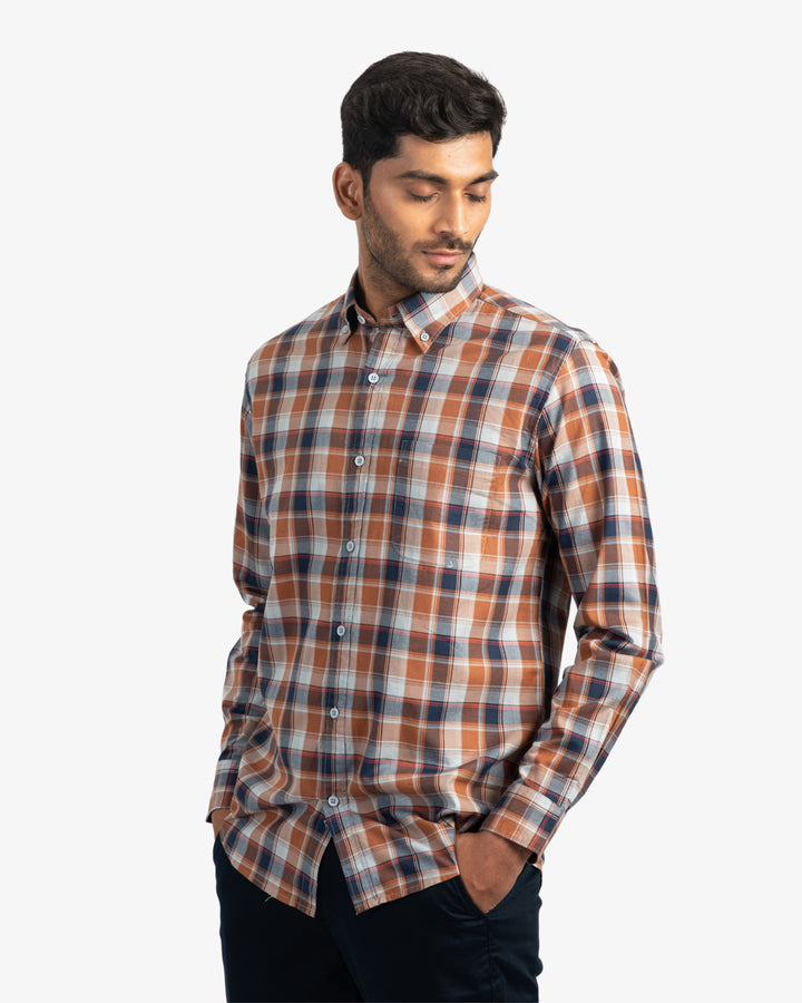 Classic Twill Rust Plaid Shirt