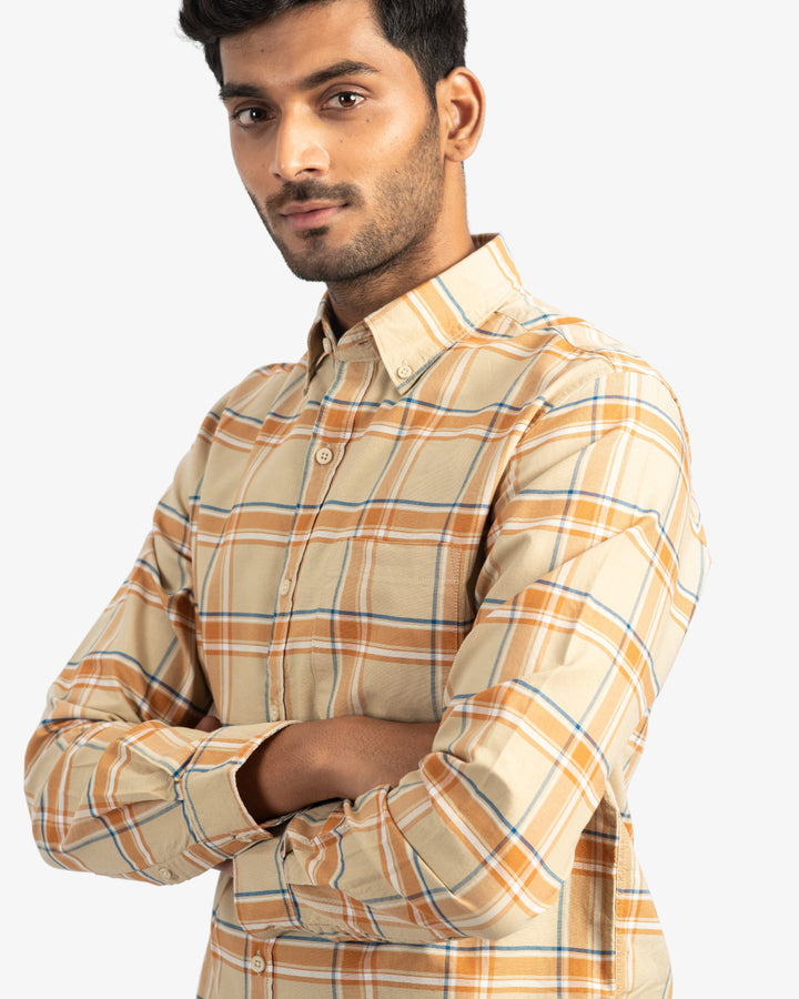 Classic Oxford Beige Plaid Shirt