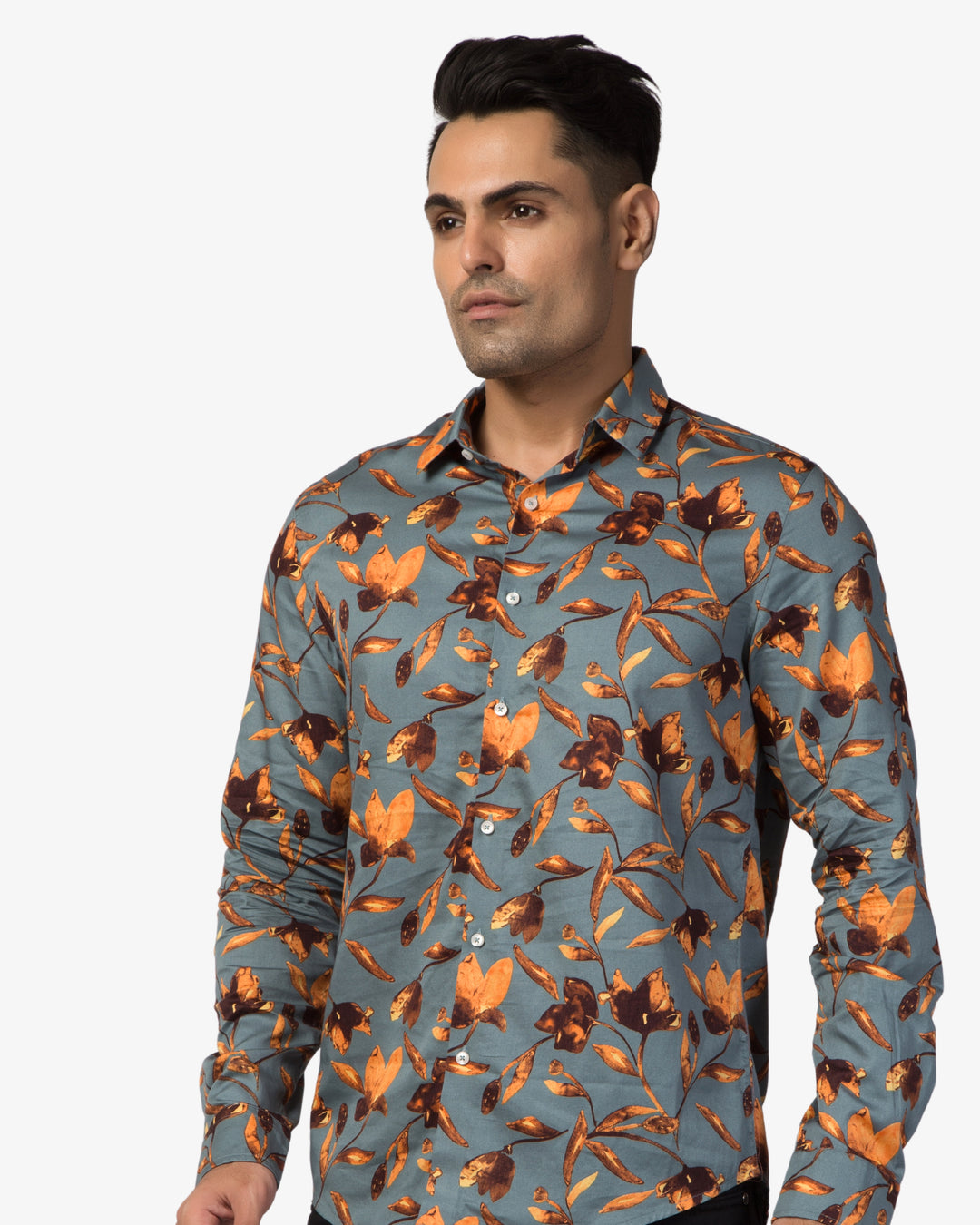 Super Pumped - Teal Autumn Leaf Print Shirt