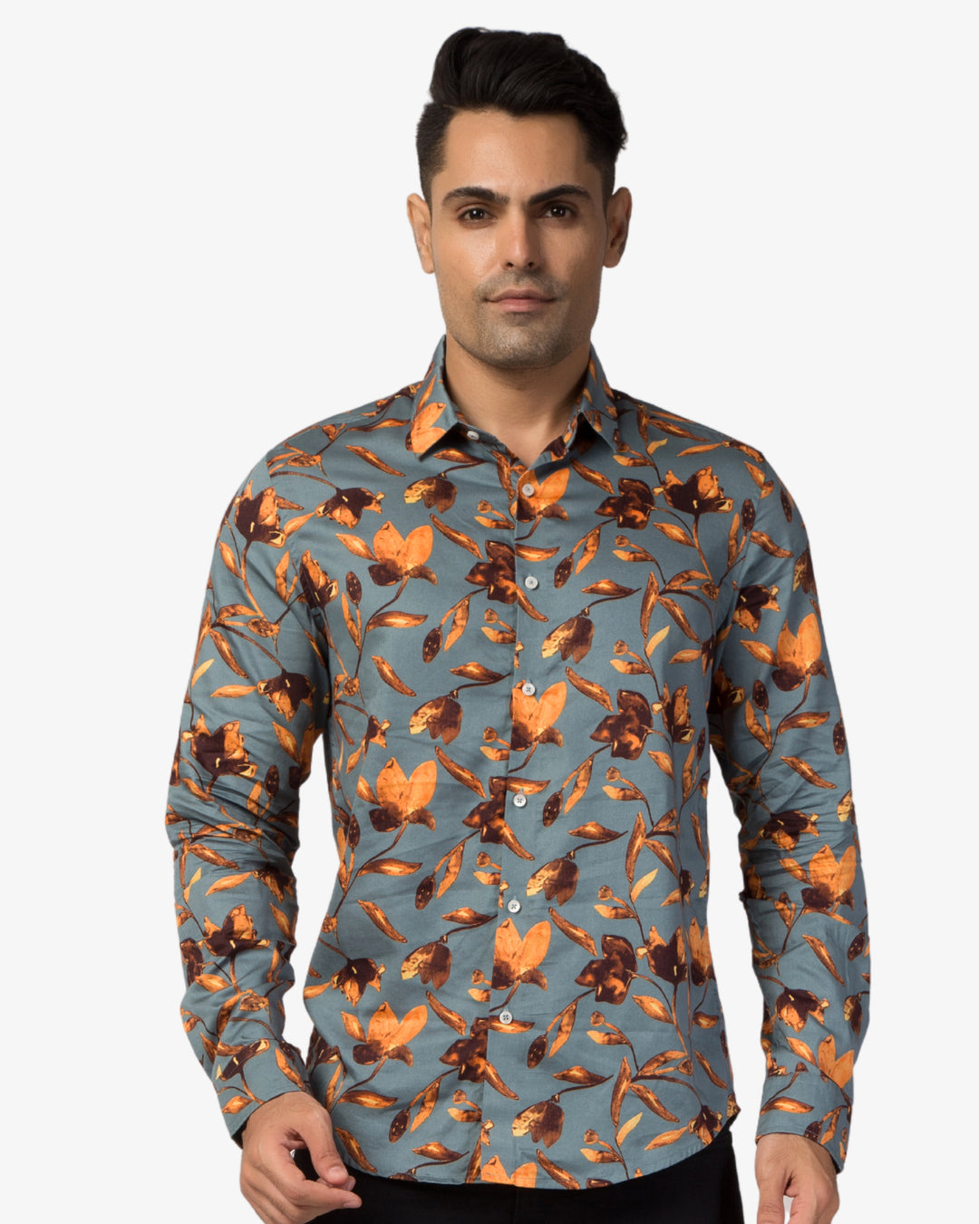 Super Pumped - Teal Autumn Leaf Print Shirt