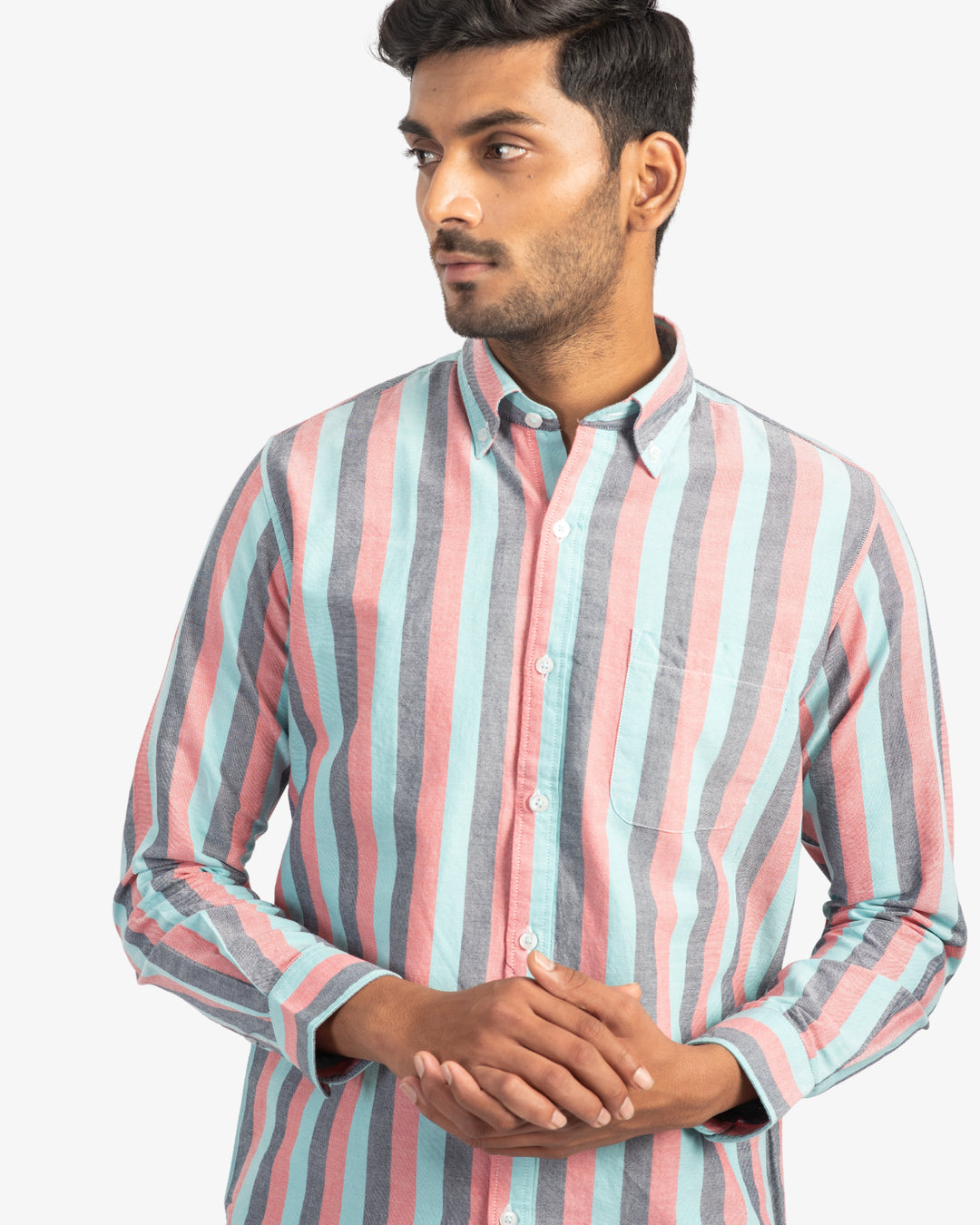 Classic Oxford Coral and Aqua Stripes Shirt