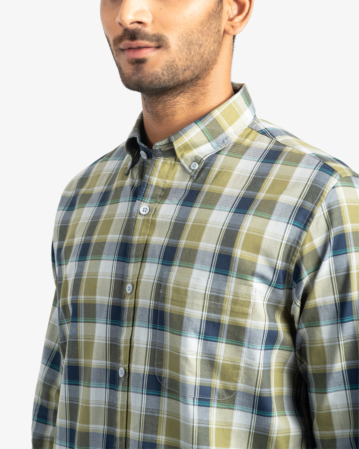 Classic Twill Olive and Navy Plaid Shirt