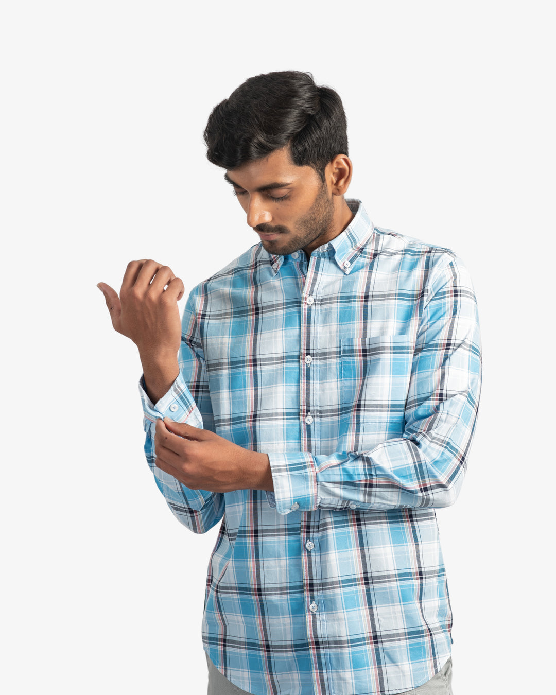 Classic Oxford Sky Blue Plaid Shirt