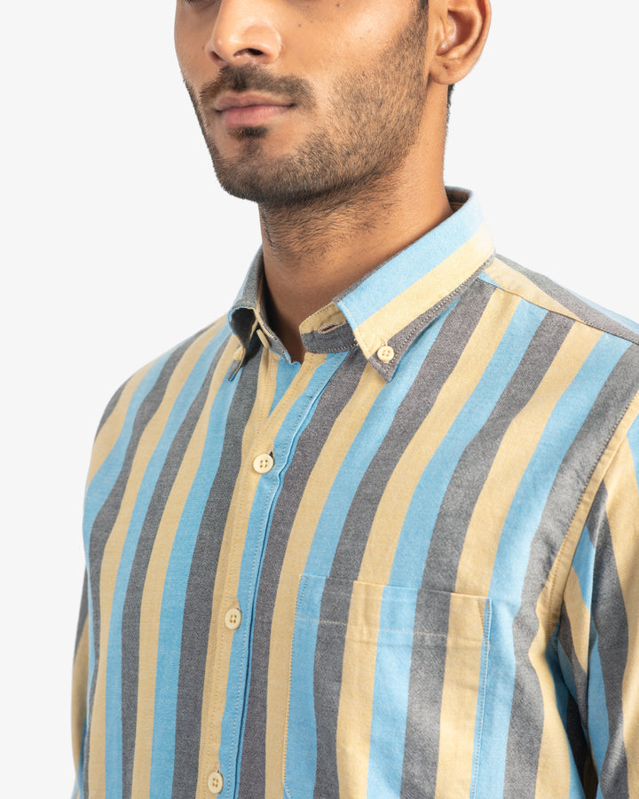 Classic Oxford Sky Blue and Mustard Stripes Shirt