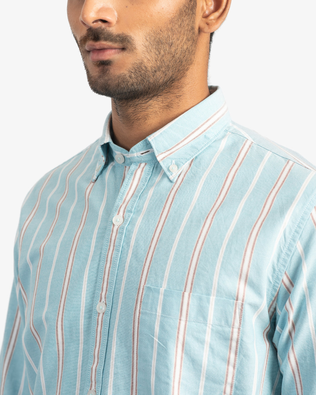 Classic Oxford Aqua and Beige Stripes Shirt