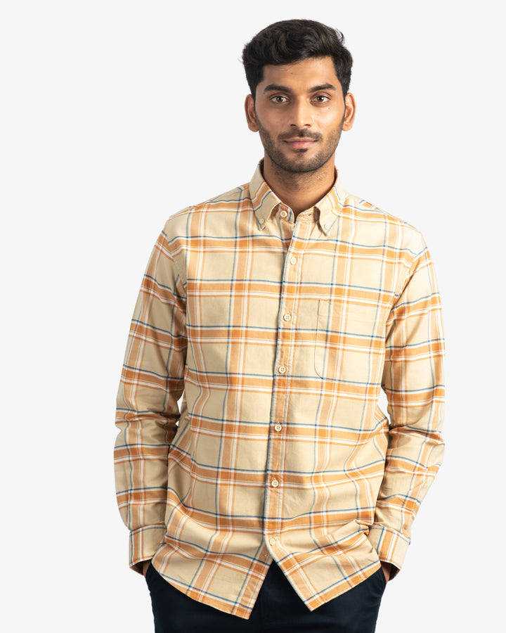 Classic Oxford Beige Plaid Shirt