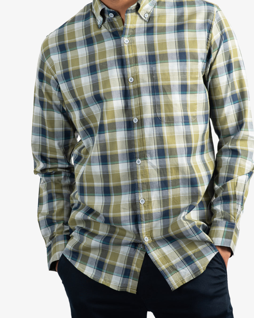 Classic Twill Olive and Navy Plaid Shirt