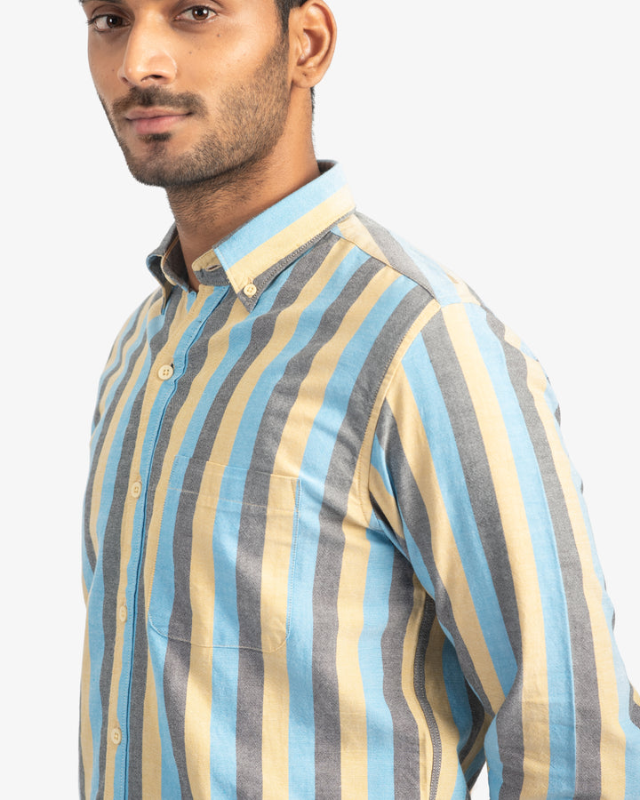 Classic Oxford Sky Blue and Mustard Stripes Shirt