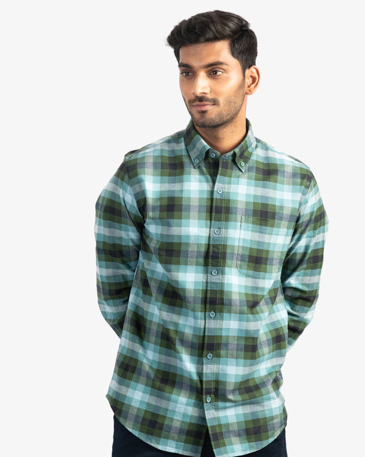 Classic Oxford Green and Black Plaid Shirt