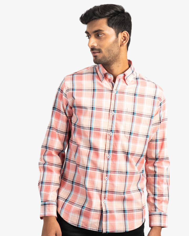 Classic Oxford Peach Plaid Shirt