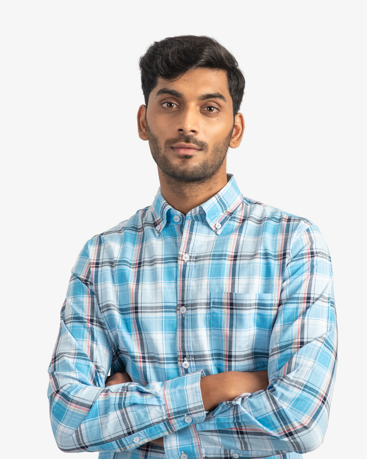 Classic Oxford Sky Blue Plaid Shirt