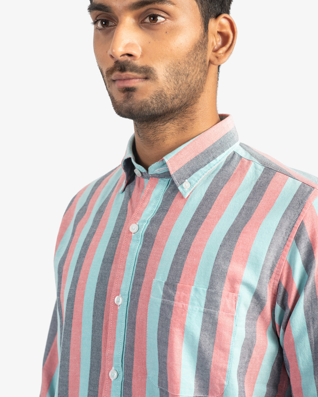 Classic Oxford Coral and Aqua Stripes Shirt