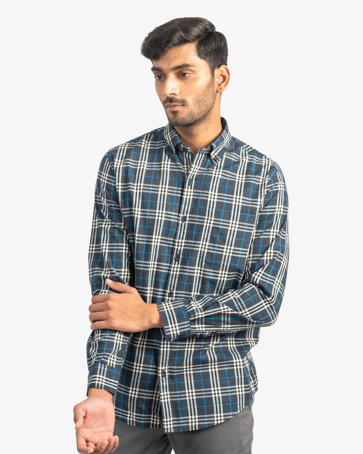 Classic Twill Navy Plaid Shirt