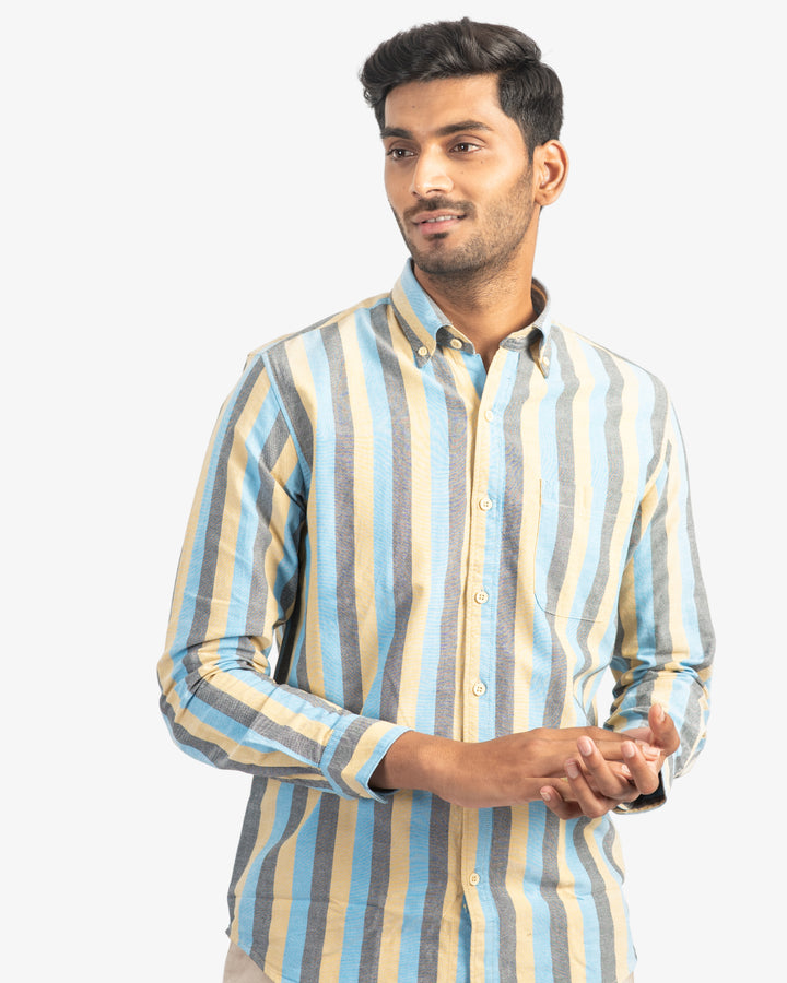 Classic Oxford Sky Blue and Mustard Stripes Shirt