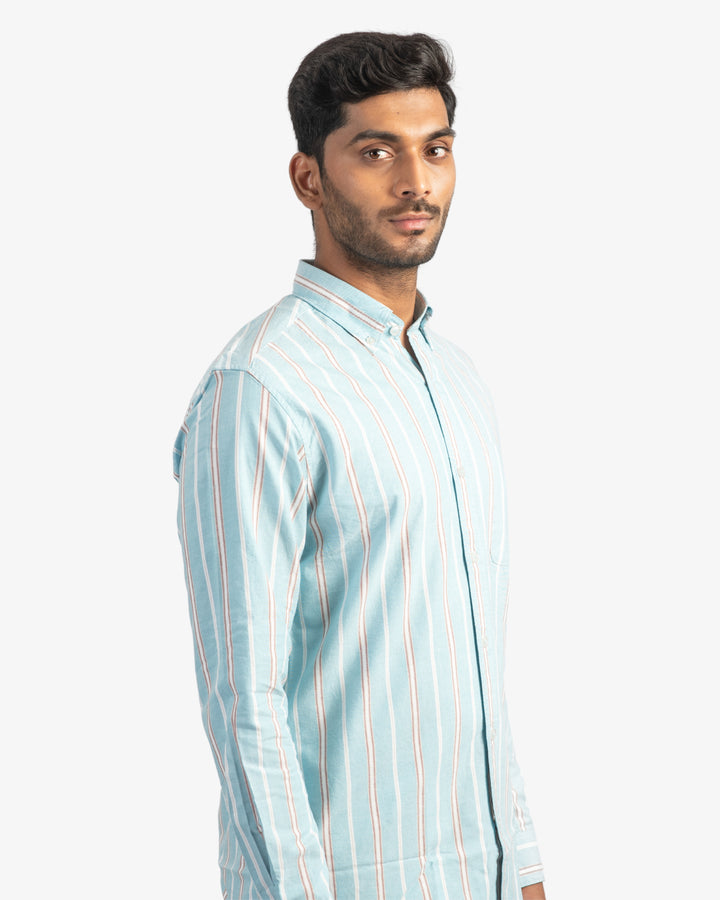 Classic Oxford Aqua and Beige Stripes Shirt