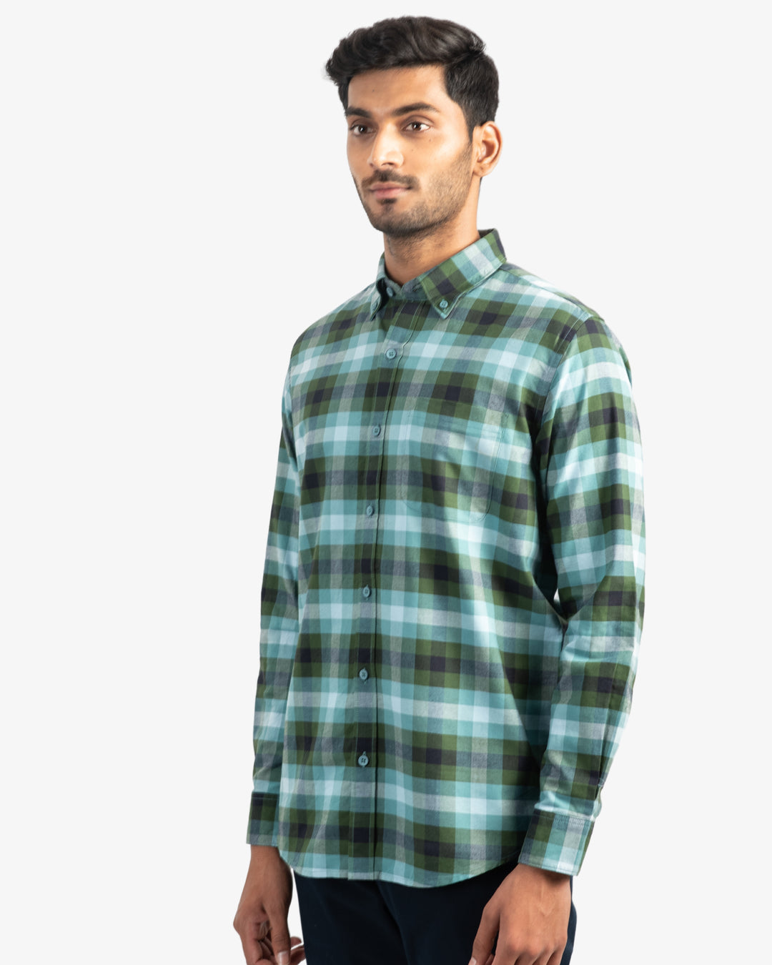 Classic Oxford Green and Black Plaid Shirt