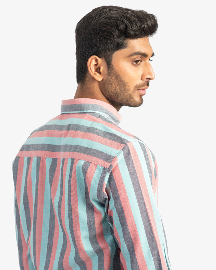 Classic Oxford Coral and Aqua Stripes Shirt