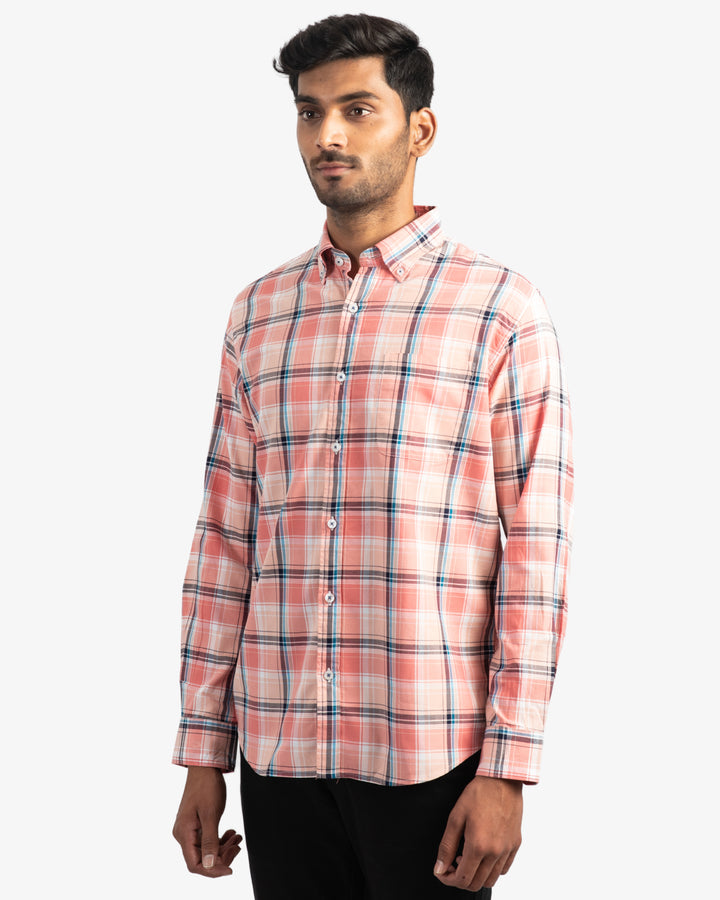 Classic Oxford Peach Plaid Shirt