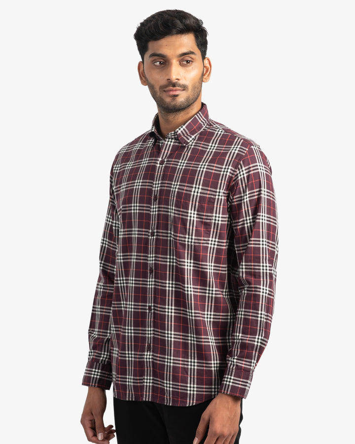 Classic Twill Maroon and White Plaid Shirt