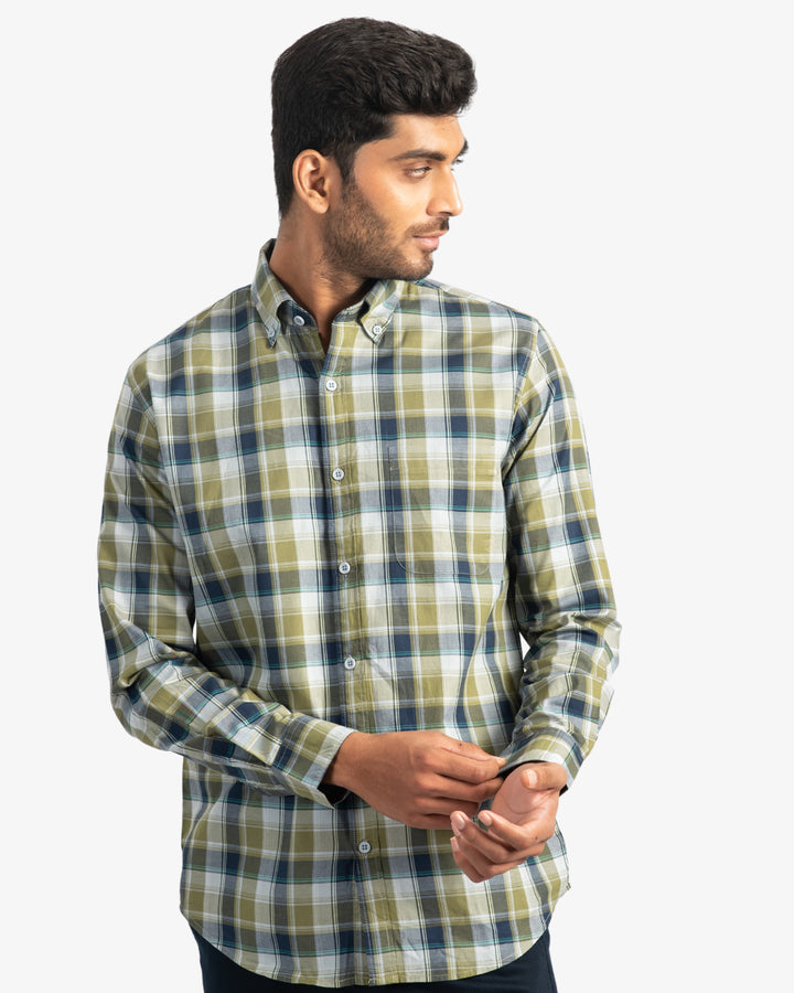 Classic Twill Olive and Navy Plaid Shirt