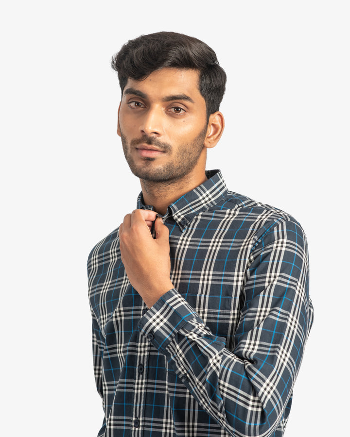 Classic Twill Navy Plaid Shirt