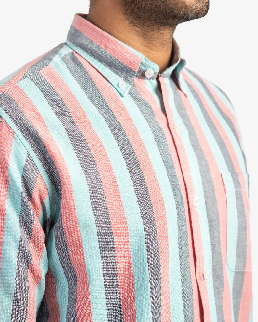 Classic Oxford Coral and Aqua Stripes Shirt