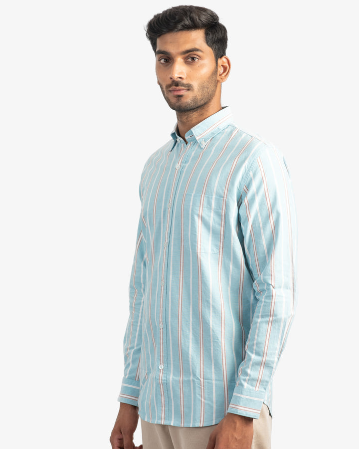 Classic Oxford Aqua and Beige Stripes Shirt