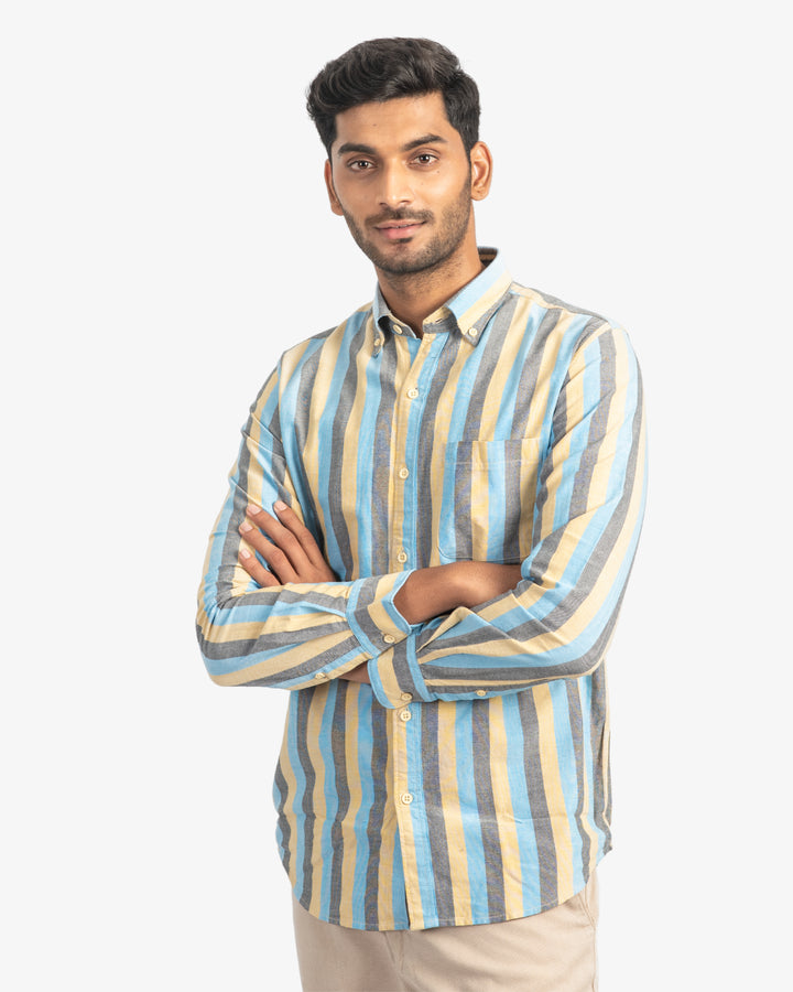 Classic Oxford Sky Blue and Mustard Stripes Shirt