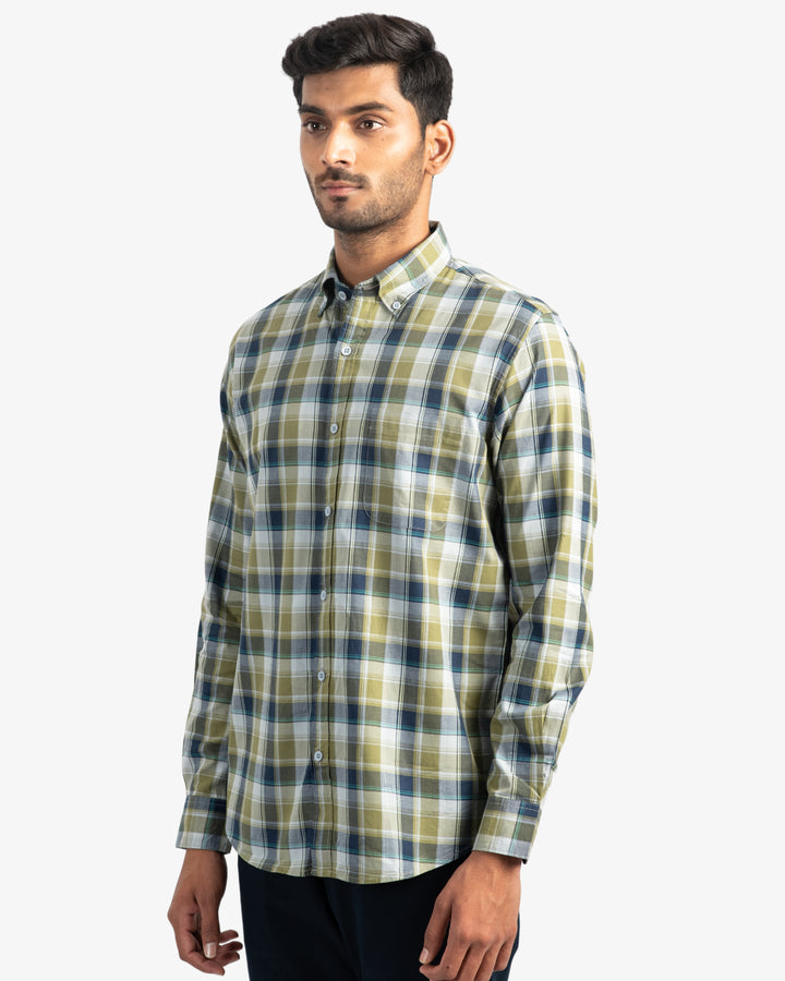 Classic Twill Olive and Navy Plaid Shirt