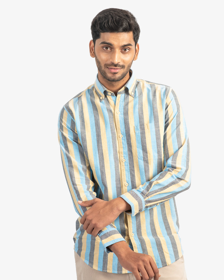 Classic Oxford Sky Blue and Mustard Stripes Shirt