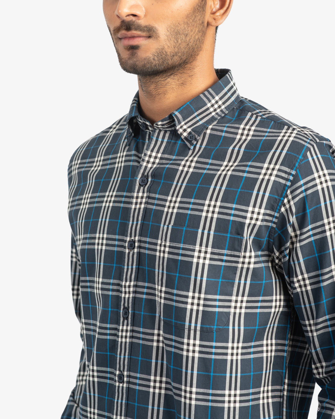 Classic Twill Navy Plaid Shirt