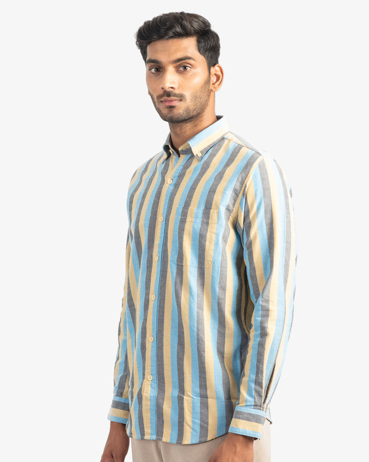 Classic Oxford Sky Blue and Mustard Stripes Shirt